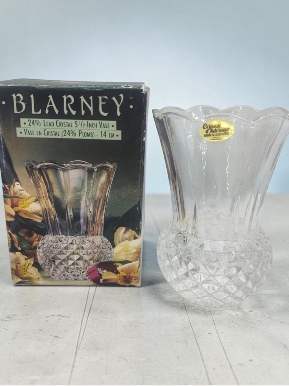 Vintage Blarney Vase in Box 24% Lead Crystal Diamond Cut Never Used